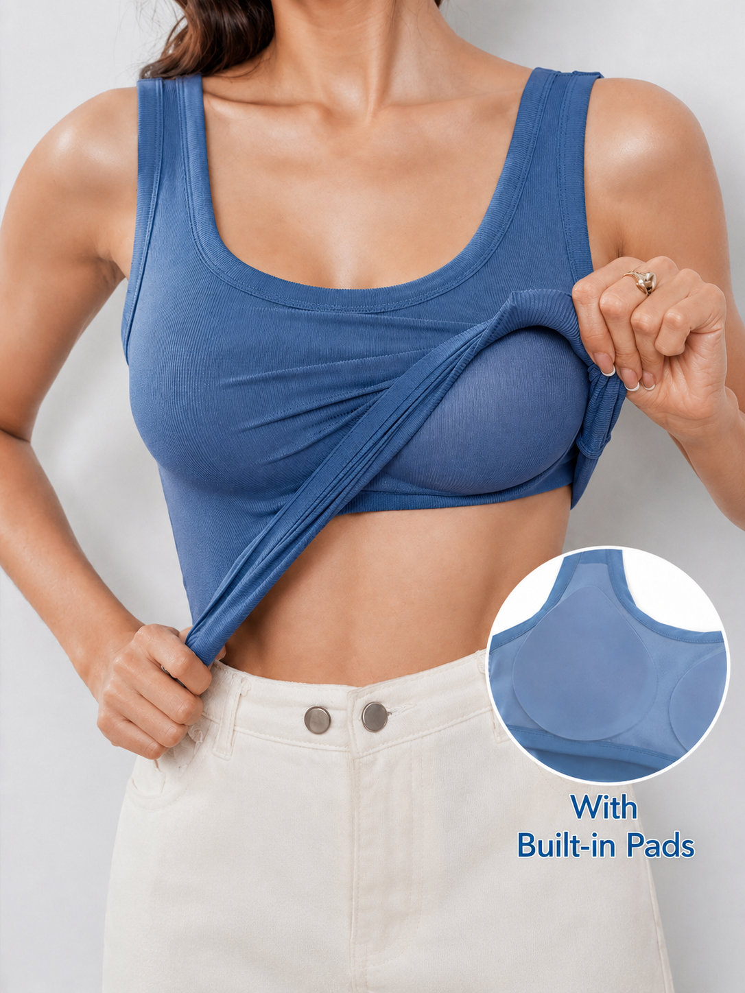 Solid Color Ribbed U-neck Tie Chest Pad Sports Outdoor Yoga Vest