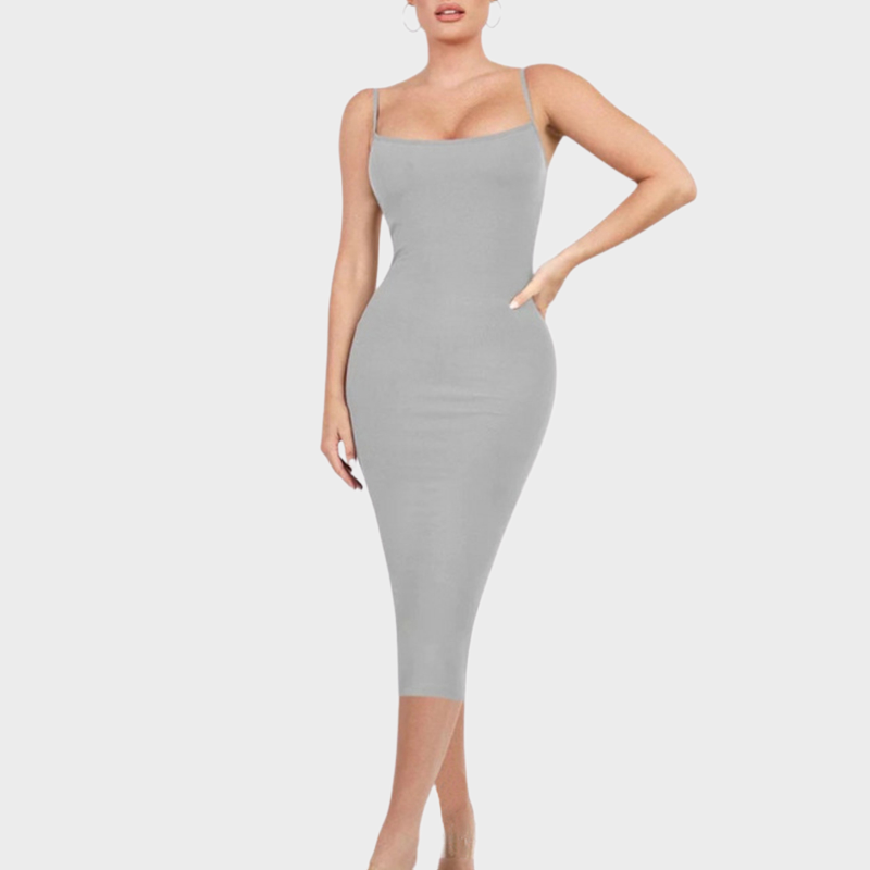 Solid Color Sling Tummy Control Butt Lifter Body Shaping Midi Dress