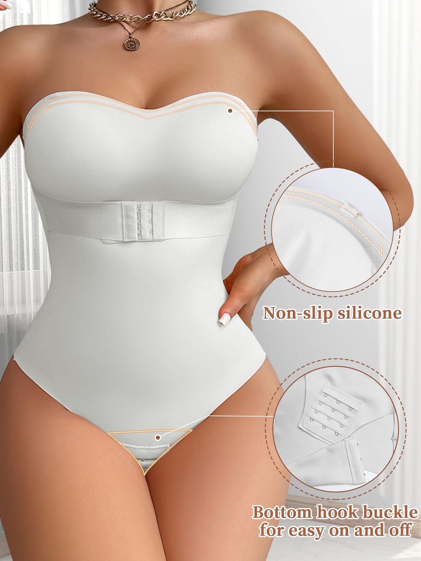 Seamless Tummy Control Hip Lift Waist Shaping Bodysuit With Front Clasp