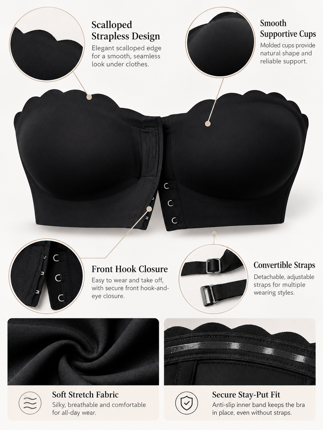 Strapless Bra With Front Clasp Anti-slip Design
