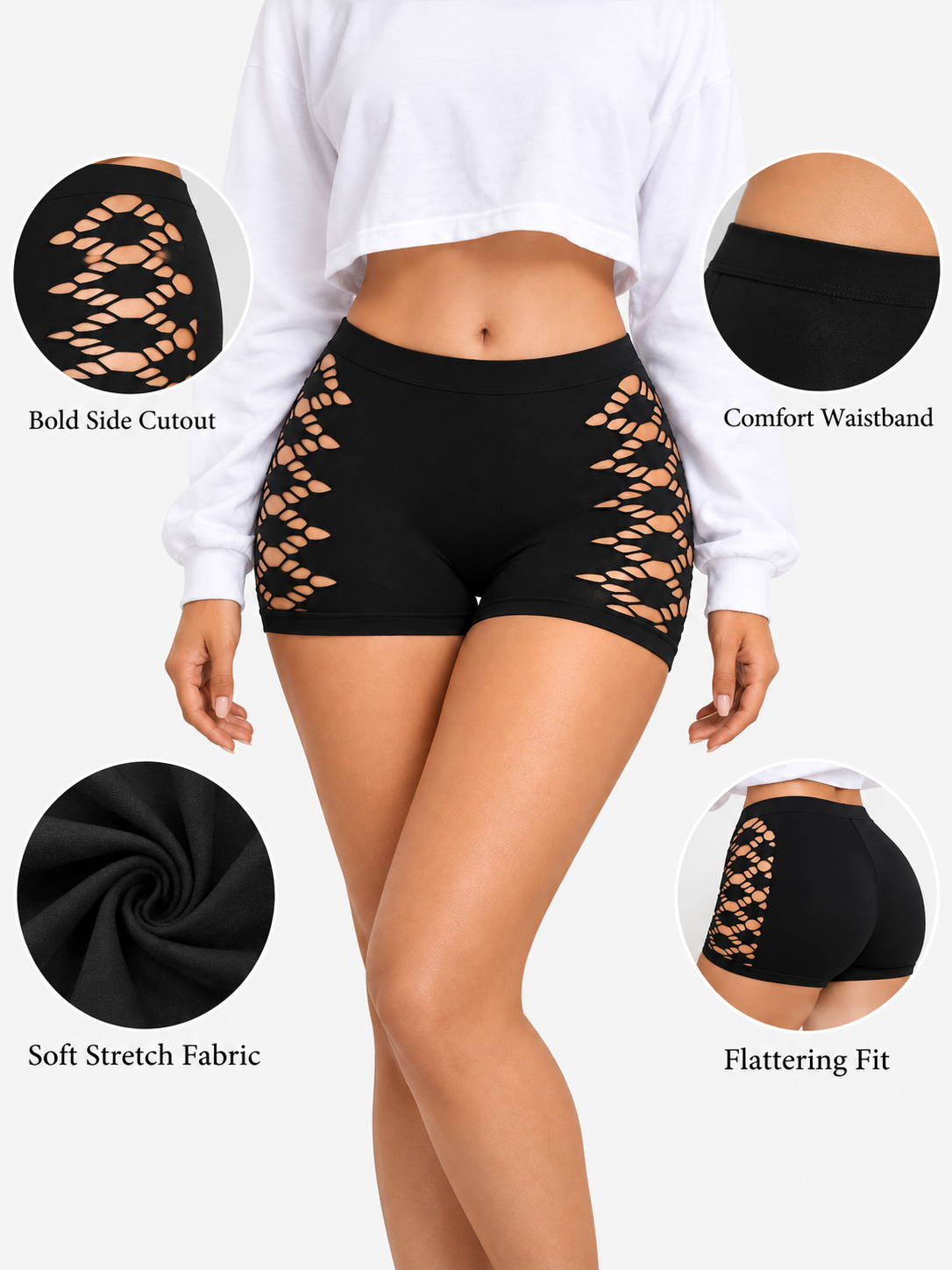 Solid Color Geometric Cutout Boxer Briefs