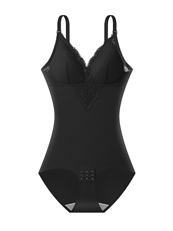 Waist-cinching Tummy-shaping Hip-lifting Padded Lace Bodysuit