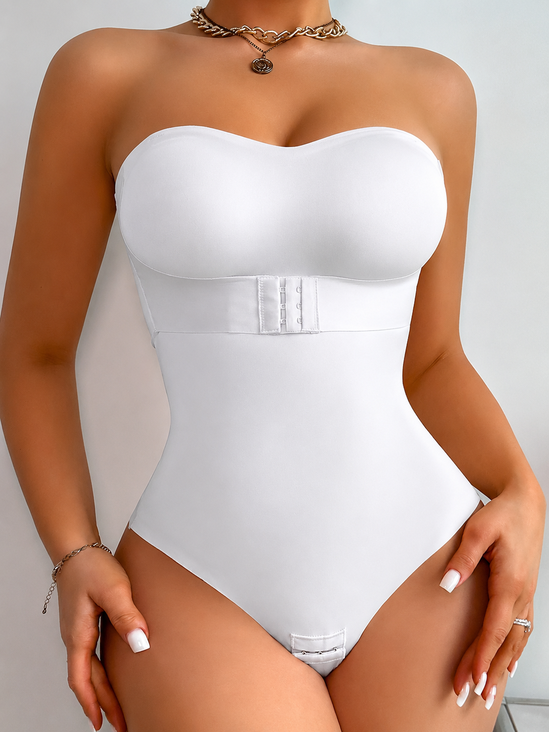 Seamless Tummy Control Hip Lift Waist Shaping Bodysuit With Front Clasp