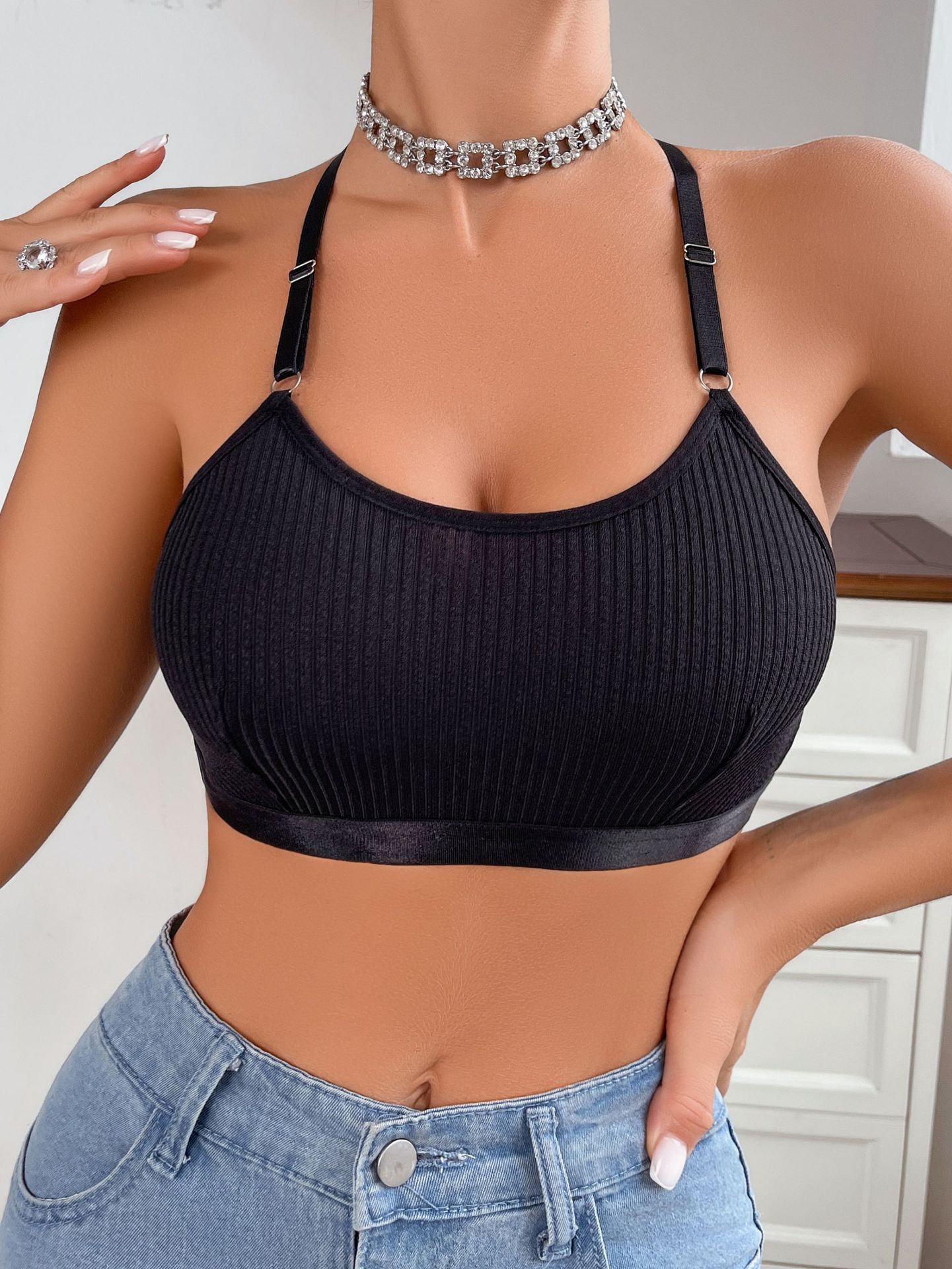 Vest-style Backless Lace Trim Adjustable Push-up Women's Bra