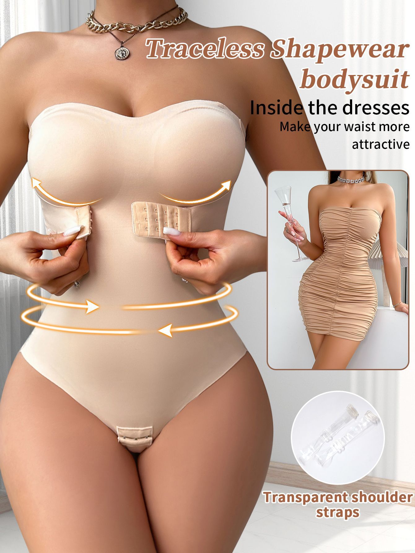 Seamless Tummy Control Hip Lift Waist Shaping Bodysuit With Front Clasp
