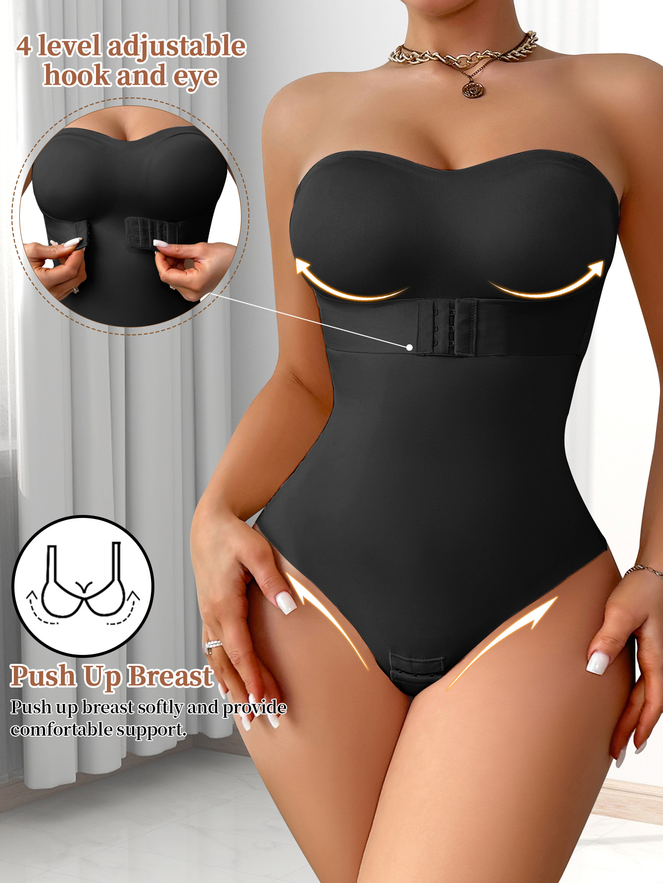 Seamless Tummy Control Hip Lift Waist Shaping Bodysuit With Front Clasp