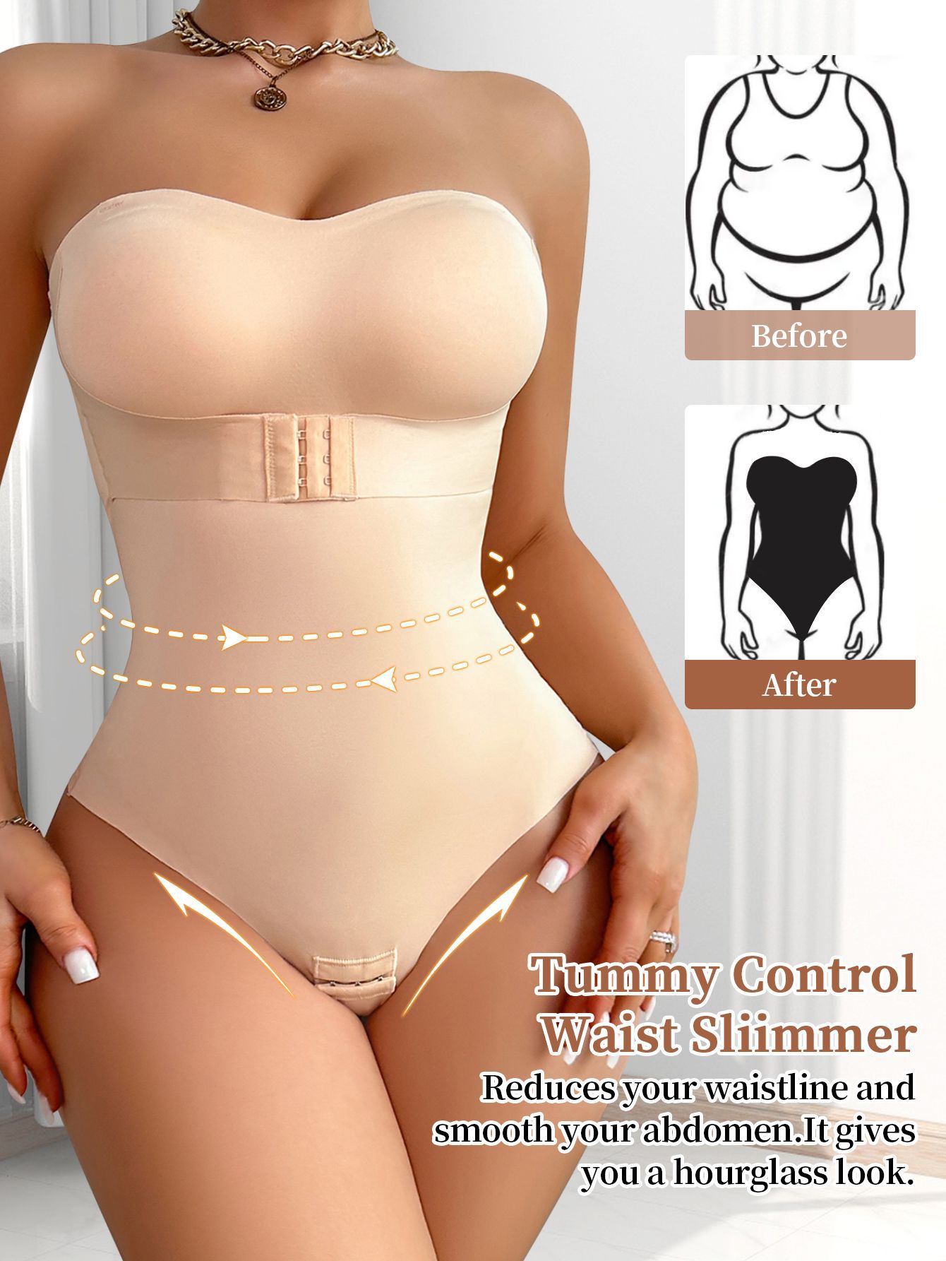 Seamless Tummy Control Hip Lift Waist Shaping Bodysuit With Front Clasp