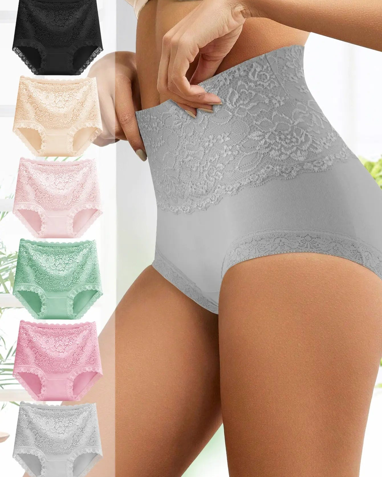 Women's Floral Lace High Waist Hip Lifting Cotton Briefs (6 Pack)