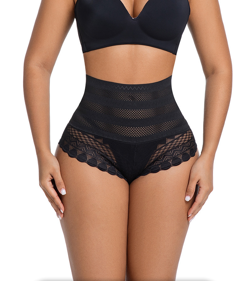 Lace High-waisted Tummy Control Seamless Mesh Briefs For Women