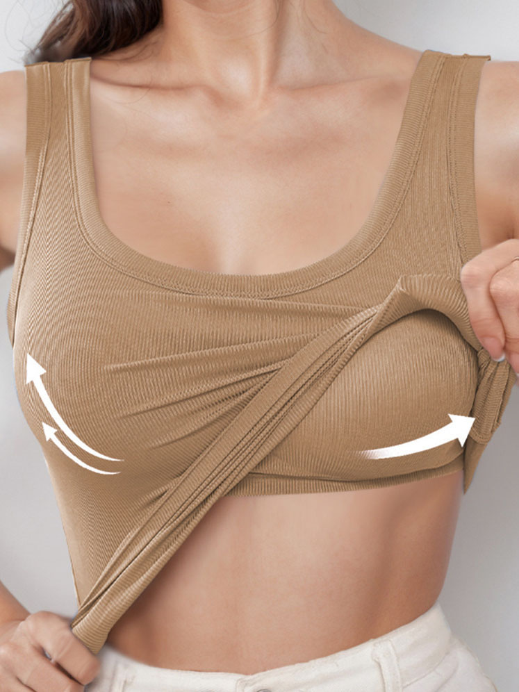 Solid Color Ribbed U-neck Tie Chest Pad Sports Outdoor Yoga Vest