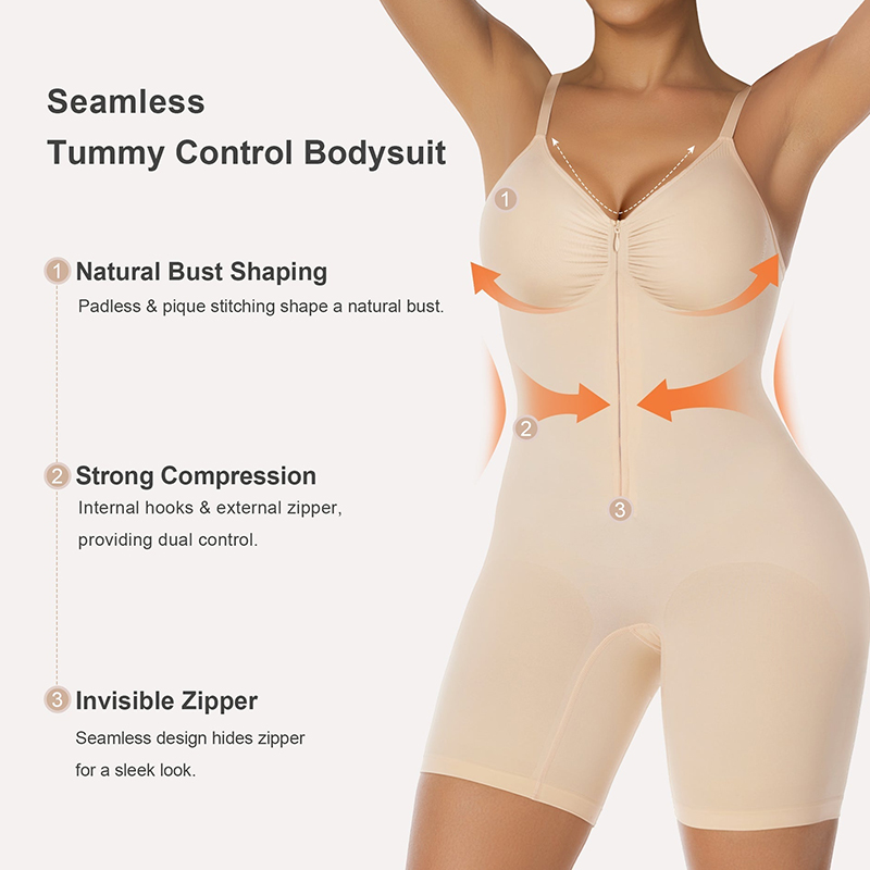 Women's Tummy Control Zip Front Bodysuit