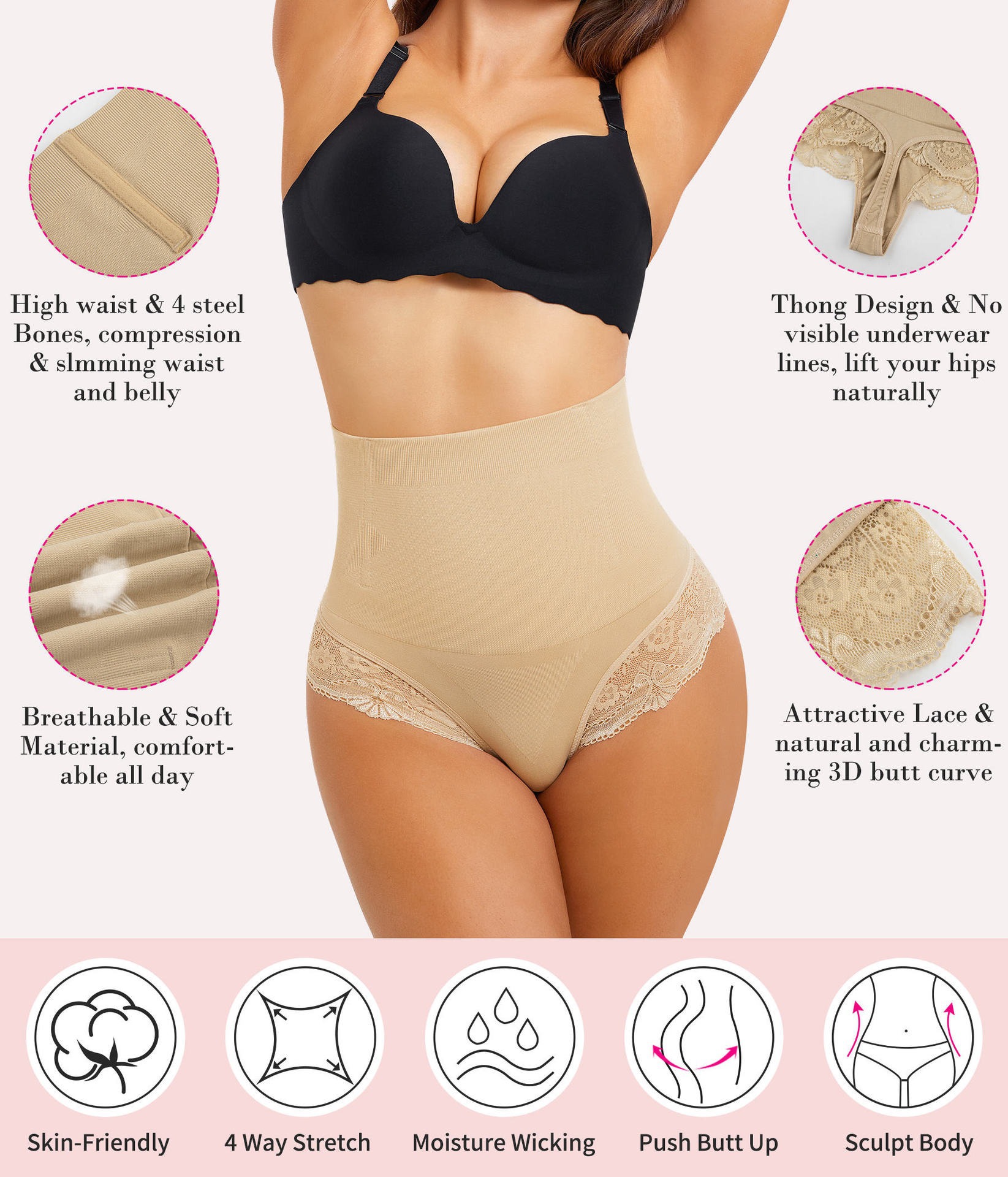 Seamless High-waisted Lace Tummy-control Panties