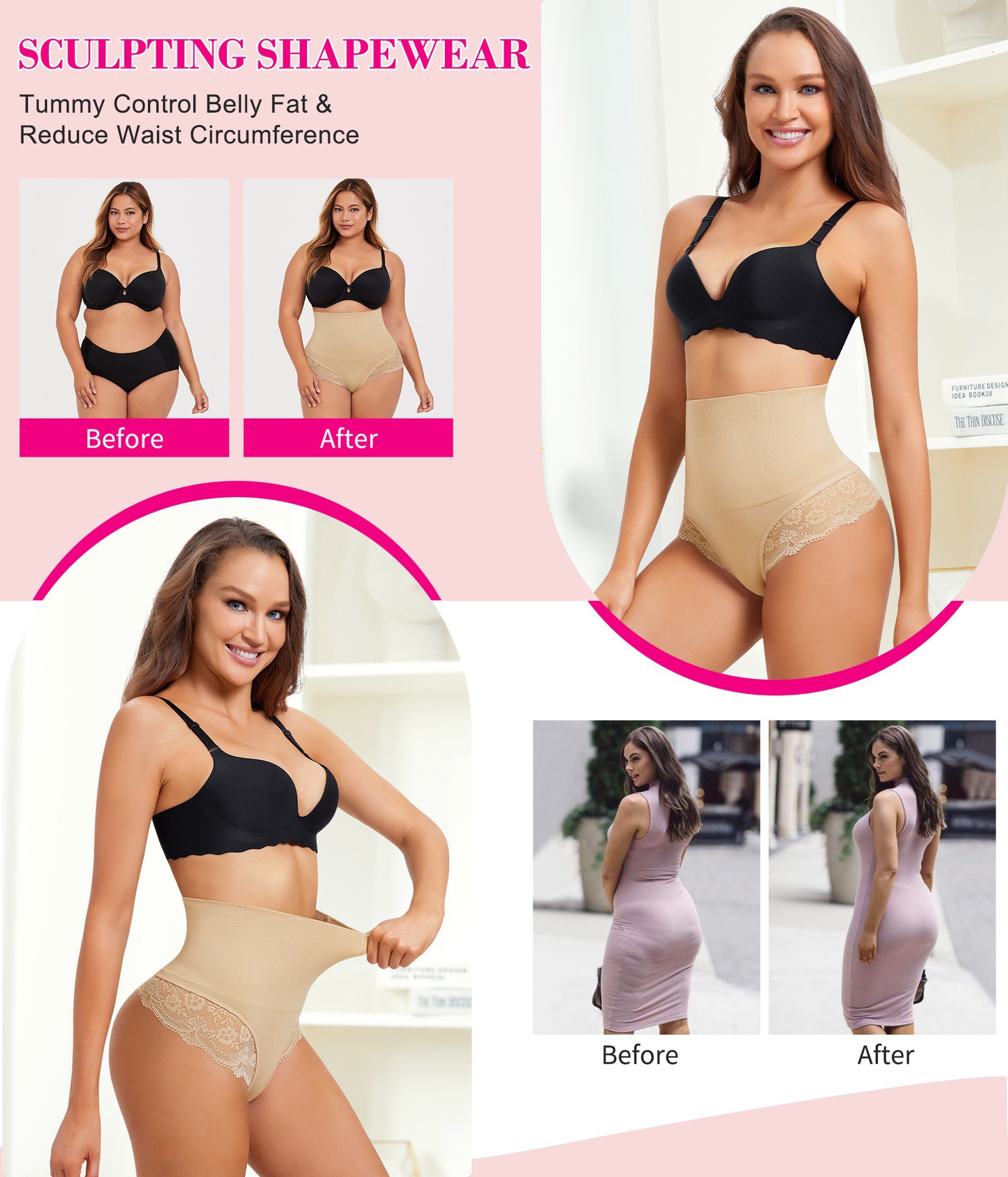 Seamless High-waisted Lace Tummy-control Panties