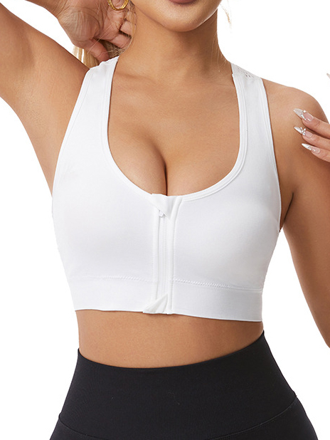 Front Zipper Openwork Mesh Breathable Holes Wire-free Backless Yoga Sports Bra