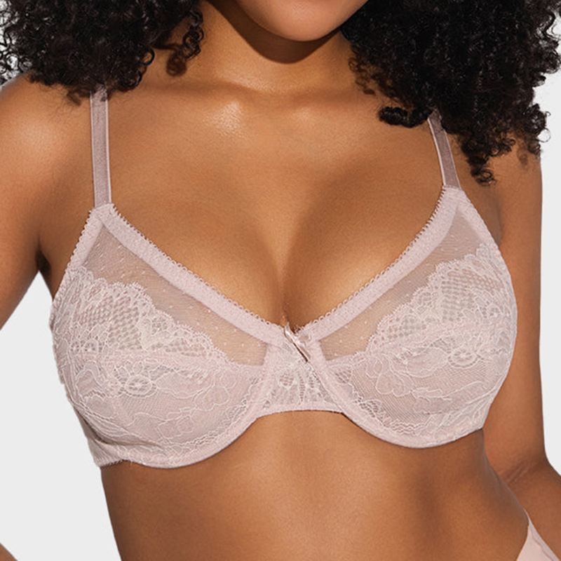 Unlined Mesh Full Coverage Lace Minimizer Bra