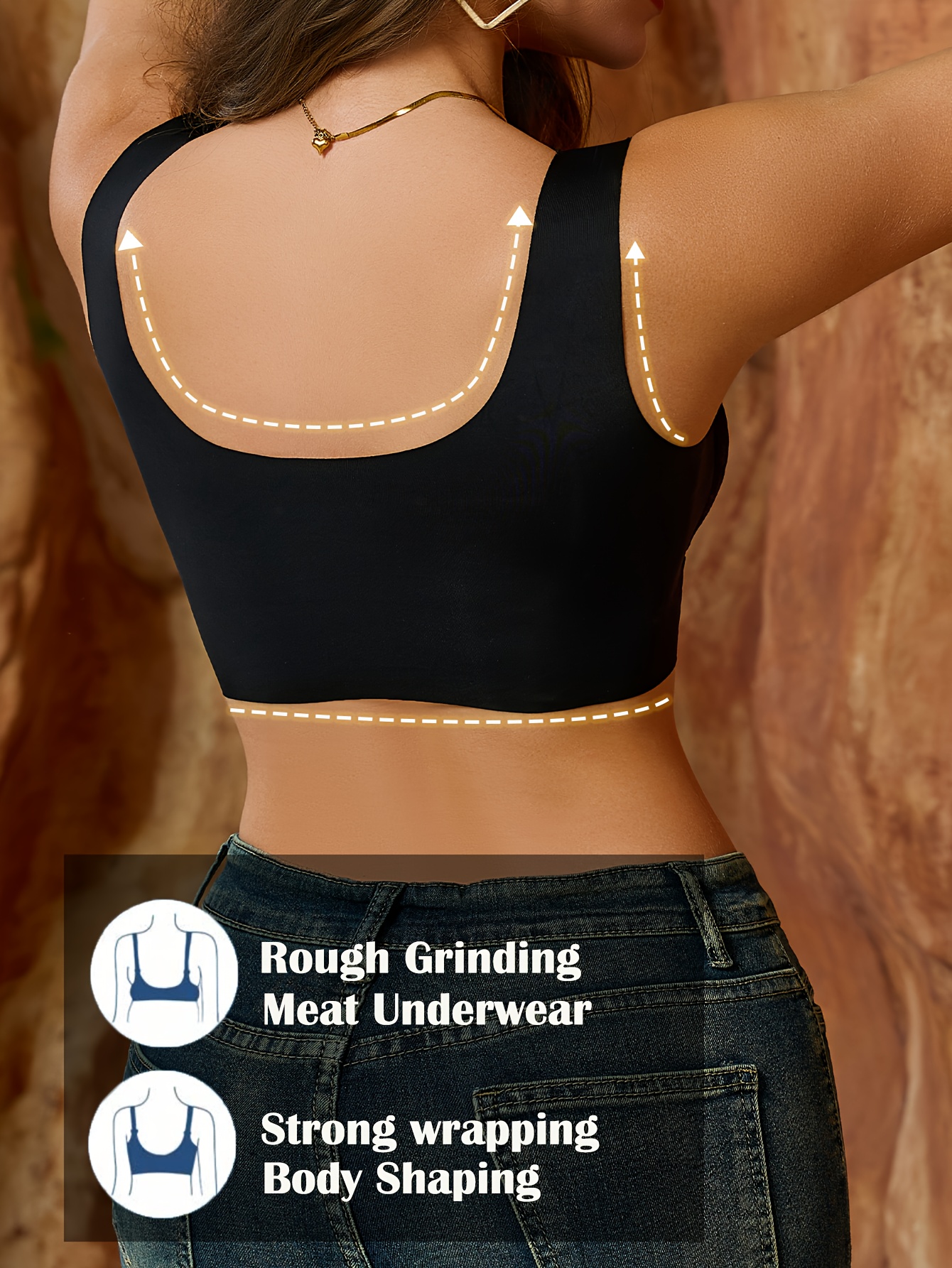 Vest-style Push-up Bra With Beautiful Back Lace Wire-free Seamless One-piece Cup Design