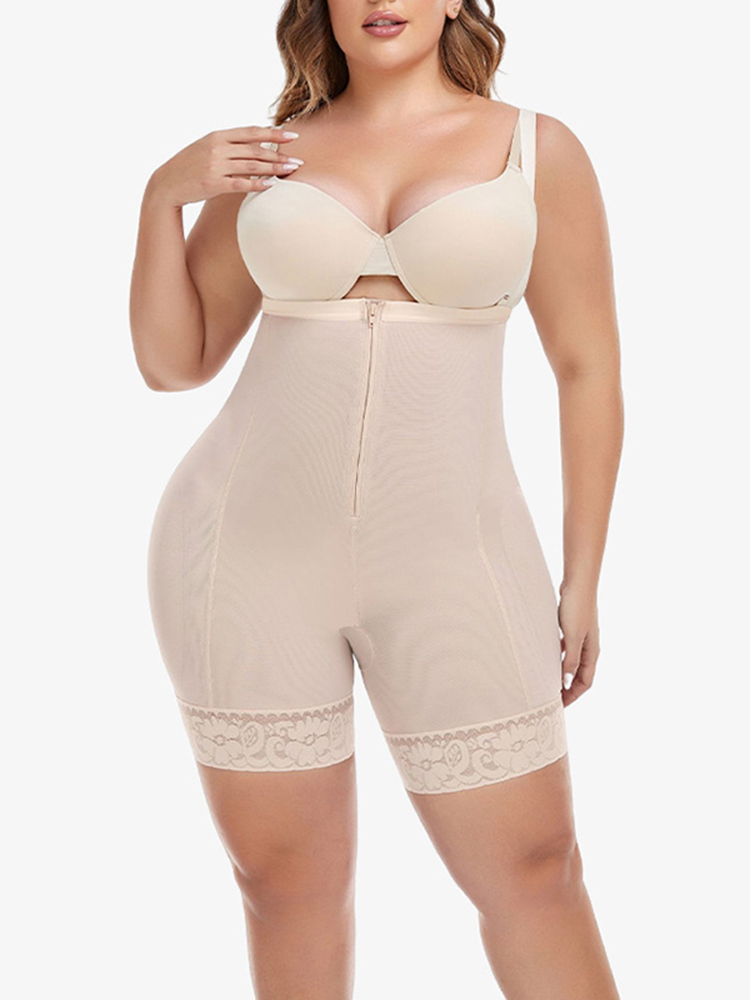 Slim Solid Zipper Breasted One-Piece Suit Corset