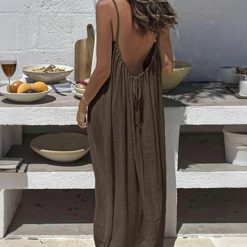 Women's Solid Color Backless Cami Dress