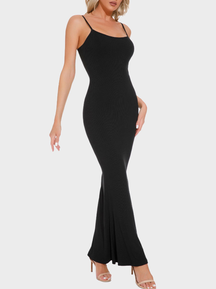 Solid Color Sling Tummy Control Butt Lifter Body Shaping Maxi Dress