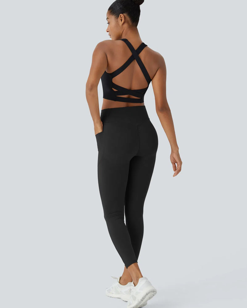 High Waisted Tummy Control Workout Leggings With Side Pockets