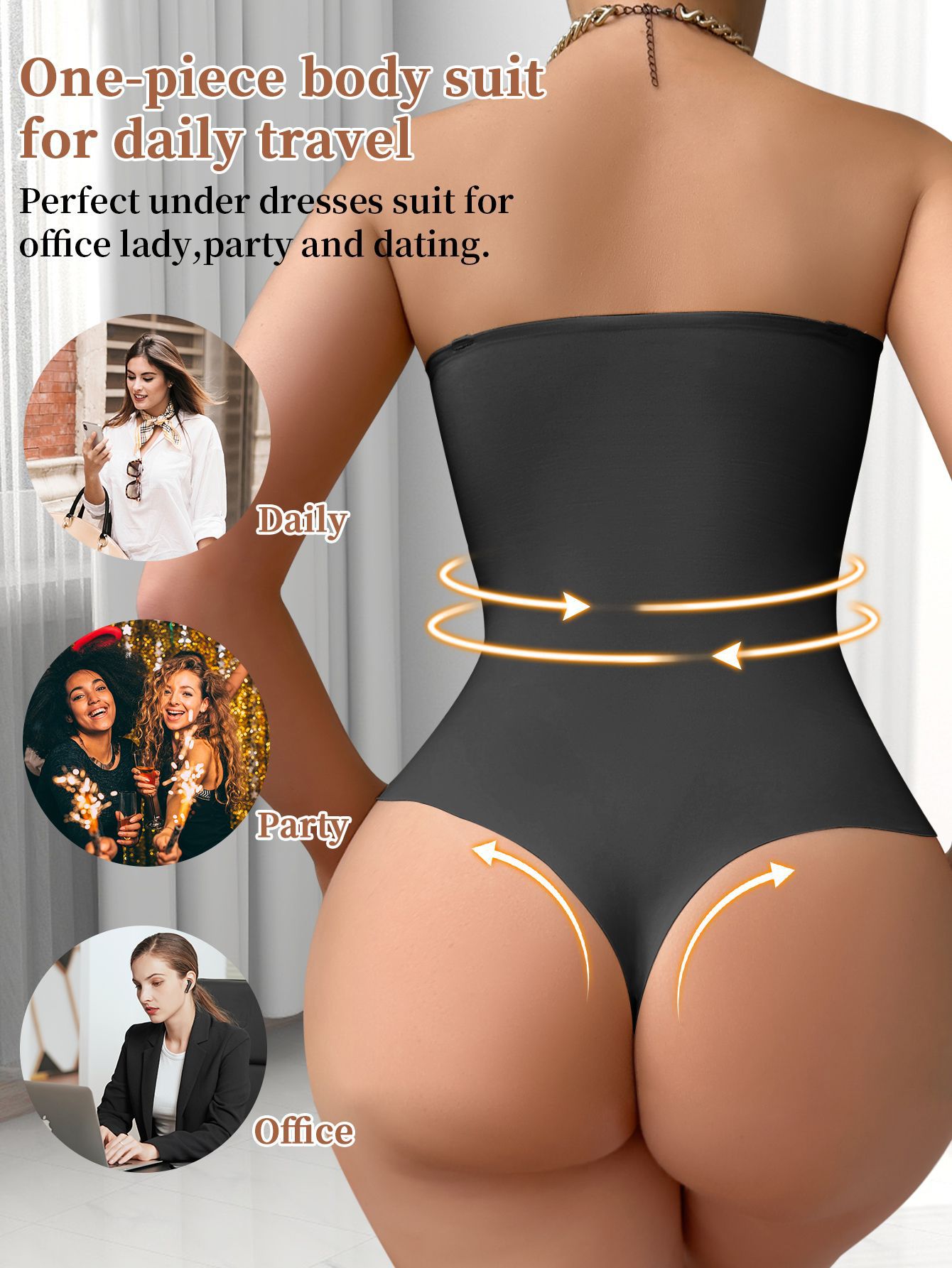 Seamless Tummy Control Hip Lift Waist Shaping Bodysuit With Front Clasp