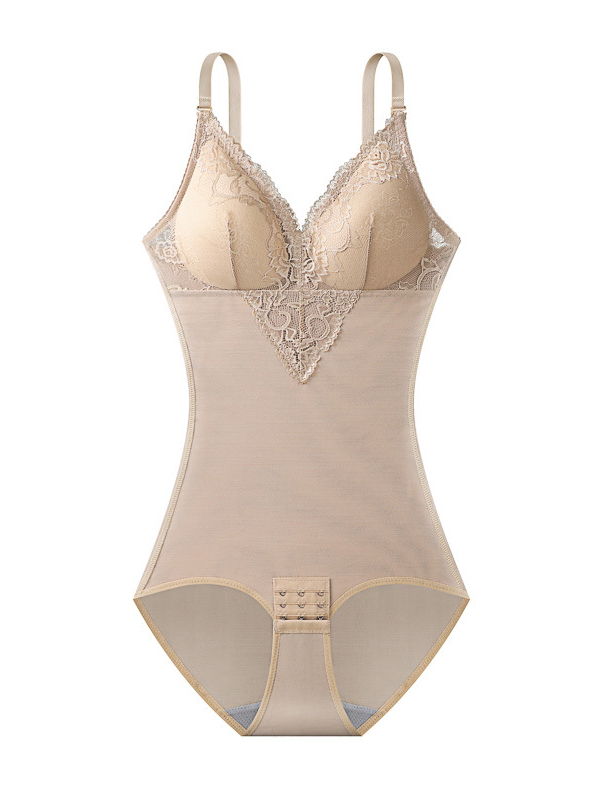 Waist-cinching Tummy-shaping Hip-lifting Padded Lace Bodysuit