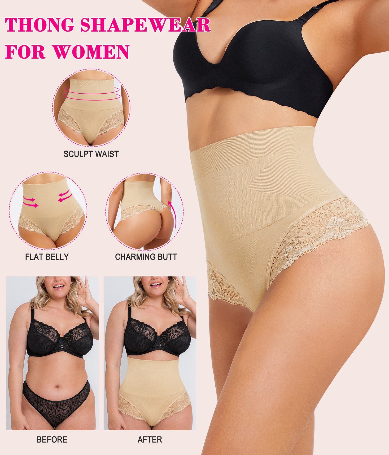 Seamless High-waisted Lace Tummy-control Panties