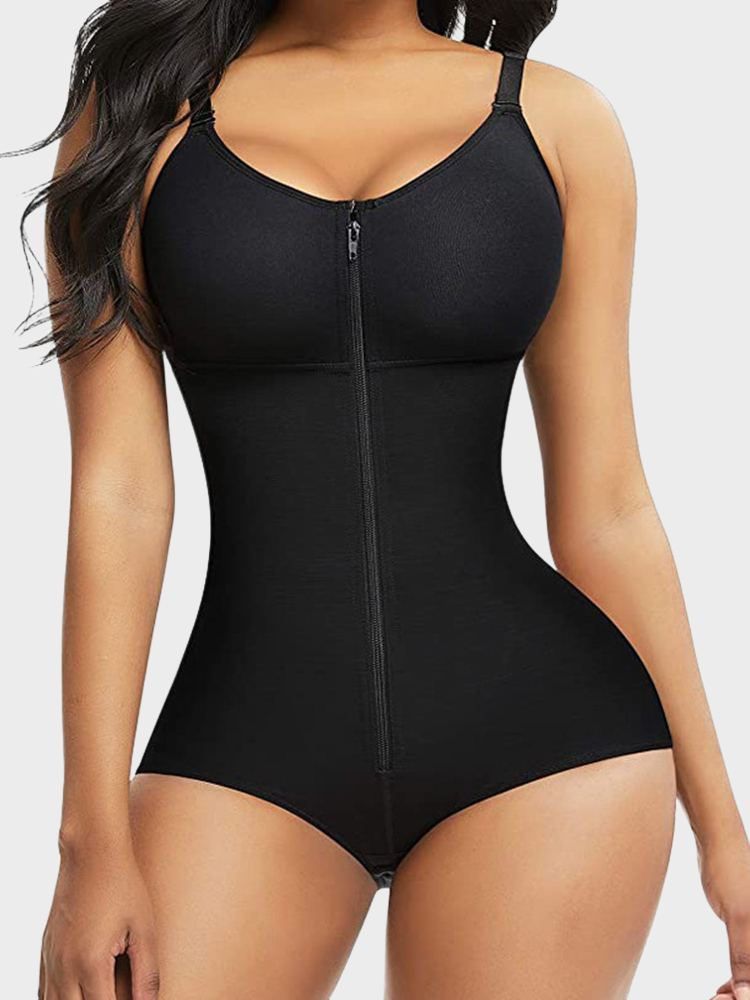 Slimming Overbust Tummy Control Zipper Thong Bodysuits