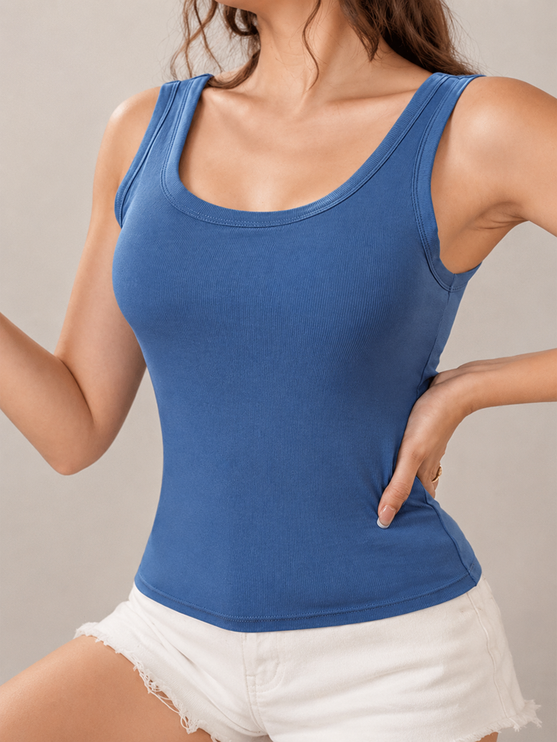Solid Color Ribbed U-neck Tie Chest Pad Sports Outdoor Yoga Vest