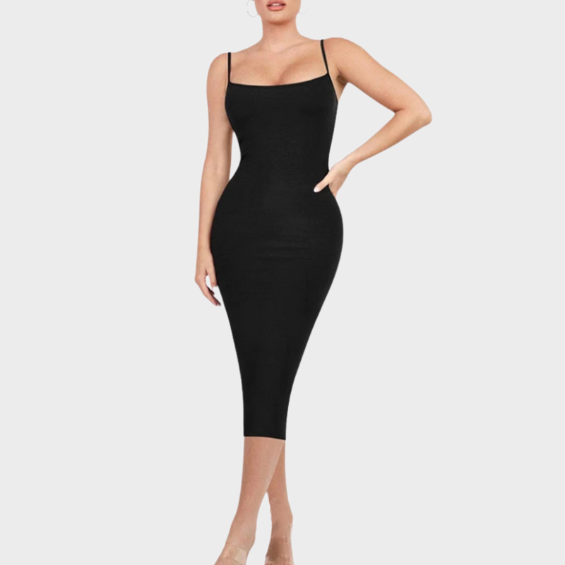 Solid Color Sling Tummy Control Butt Lifter Body Shaping Midi Dress