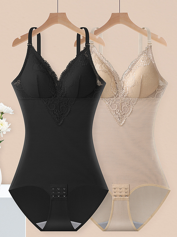 Waist-cinching Tummy-shaping Hip-lifting Padded Lace Bodysuit