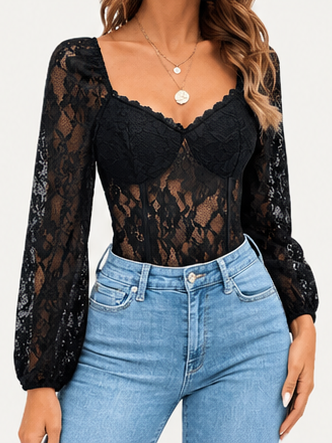 Women's Long-sleeve Lace Bodysuit