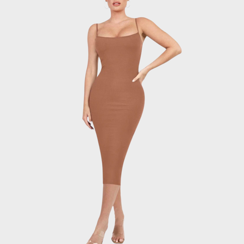 Solid Color Sling Tummy Control Butt Lifter Body Shaping Midi Dress