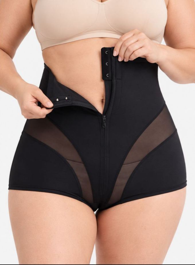 High-waisted Button-down Zipper Tummy Control Underwear