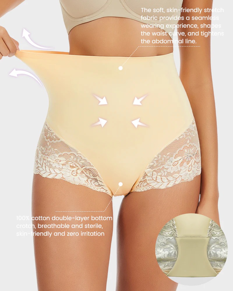 Lace Stitching High Waist Breathable Tummy Control Underwear