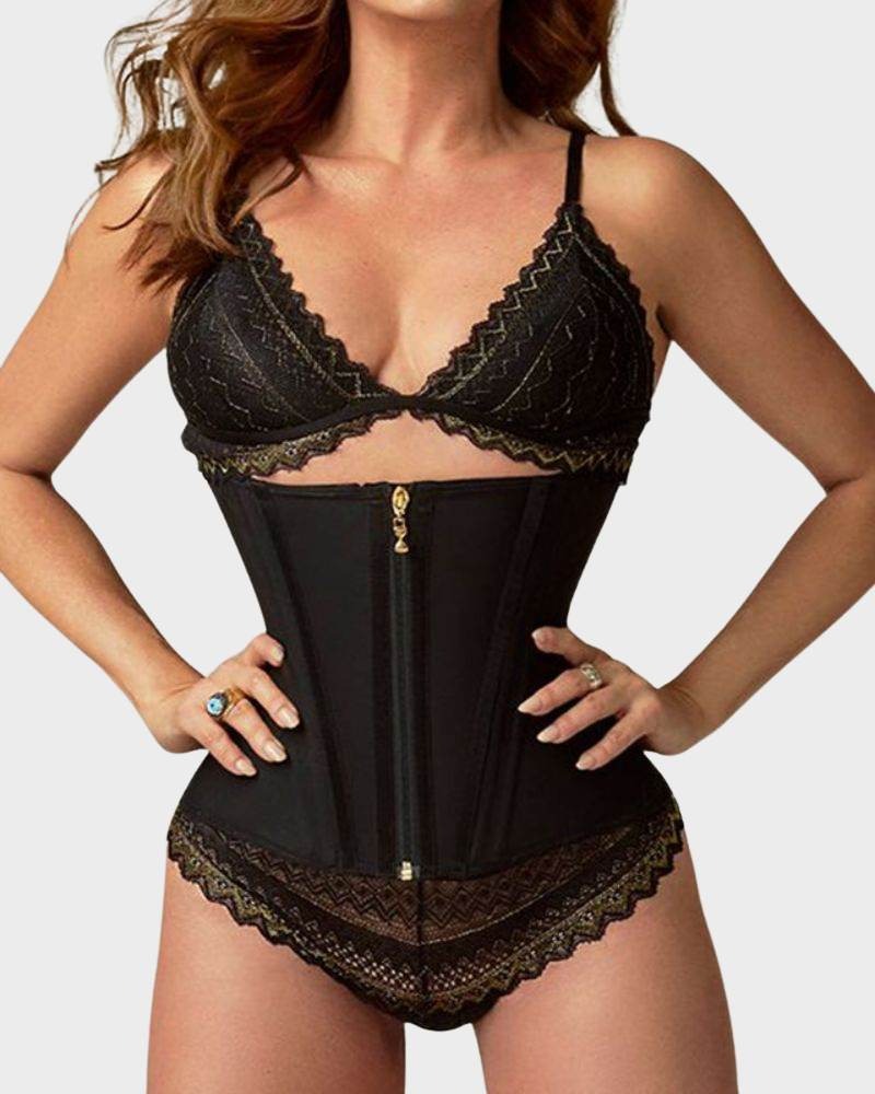 Women Breastplate Compression Butt Lifter Zip Up Bodysuit