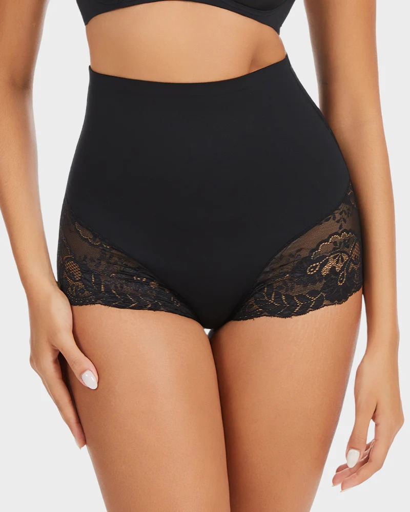 Lace Stitching High Waist Breathable Tummy Control Underwear