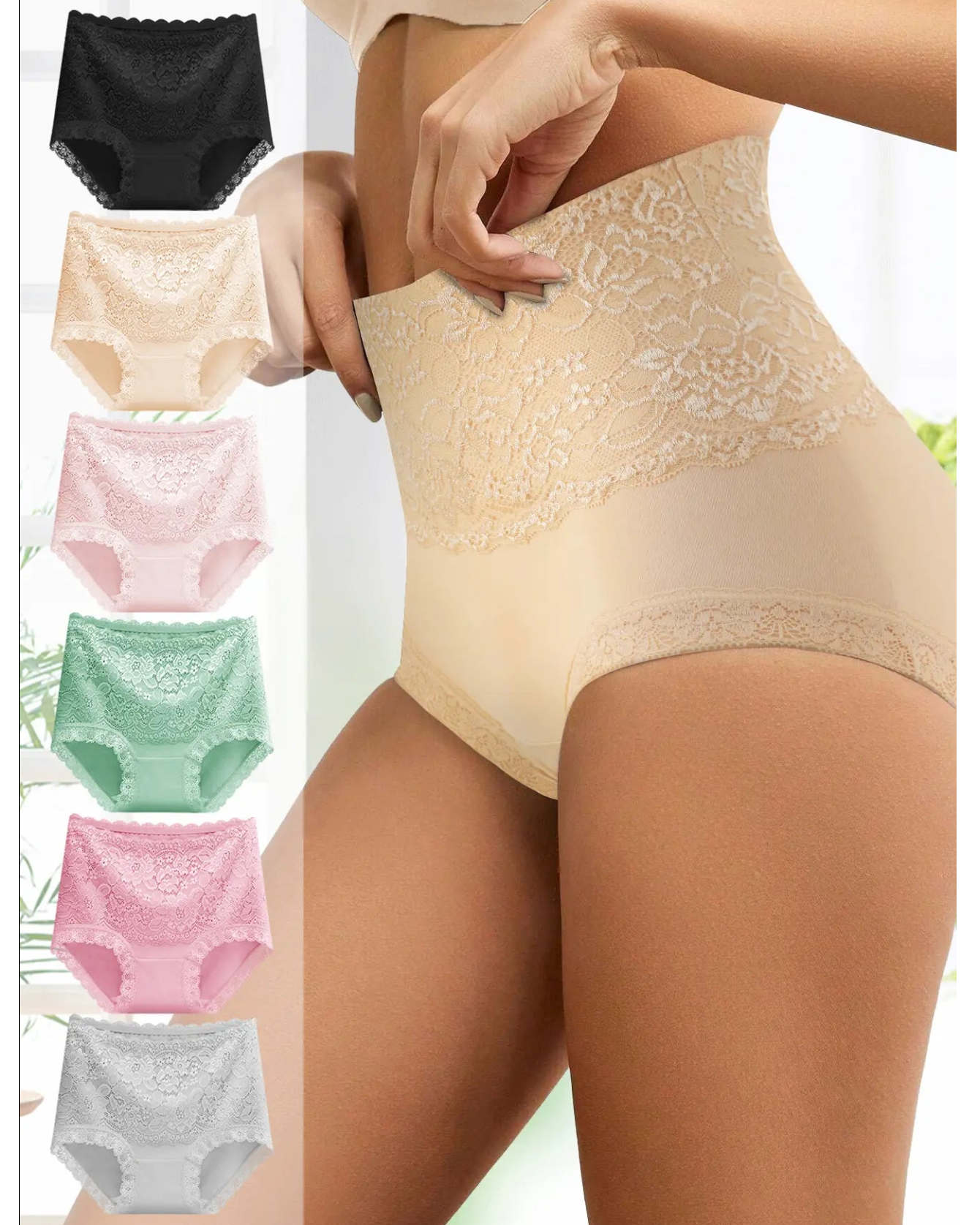 Women's Floral Lace High Waist Hip Lifting Cotton Briefs (6 Pack)