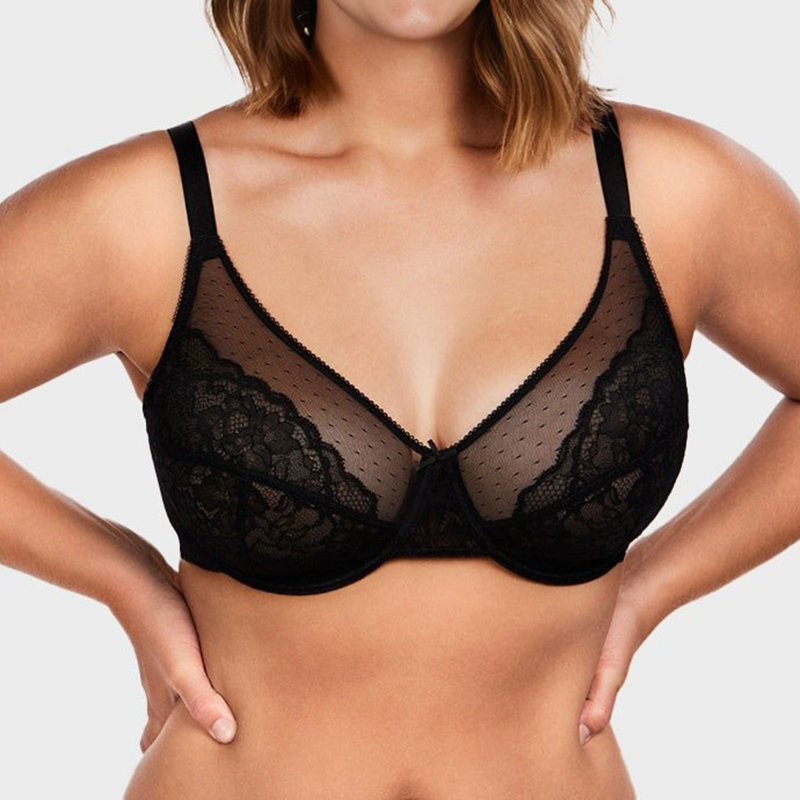 Unlined Mesh Full Coverage Lace Minimizer Bra