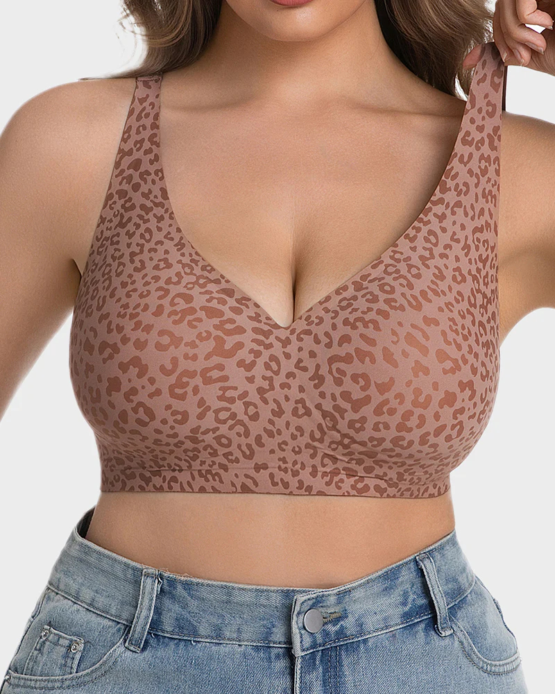 Wireless Leopard V-neck Contour Bra
