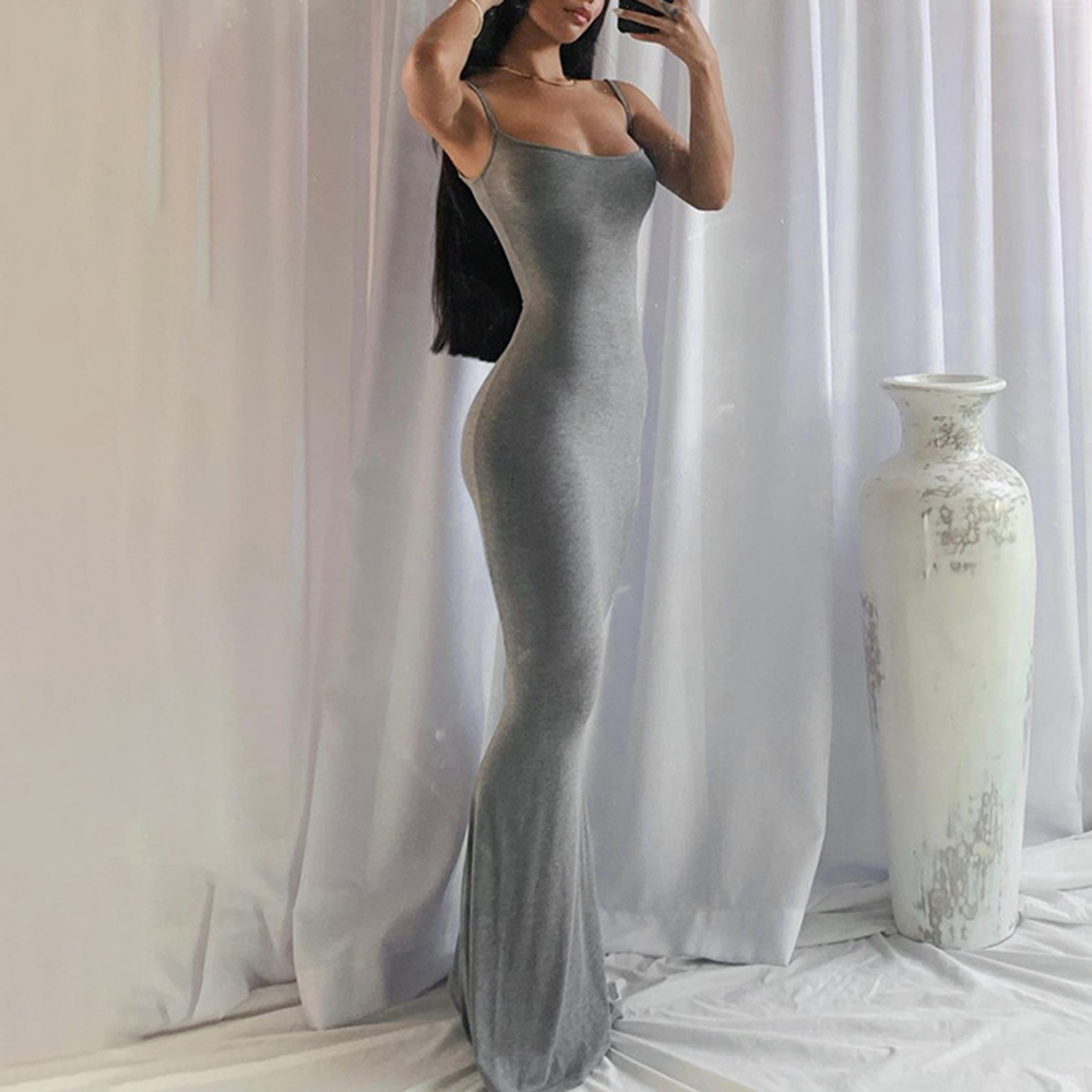 Solid Color Sling Tummy Control Butt Lifter Body Shaping Maxi Dress