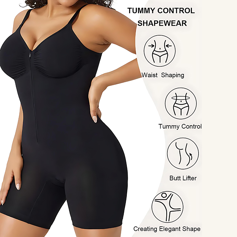 Women's Tummy Control Zip Front Bodysuit