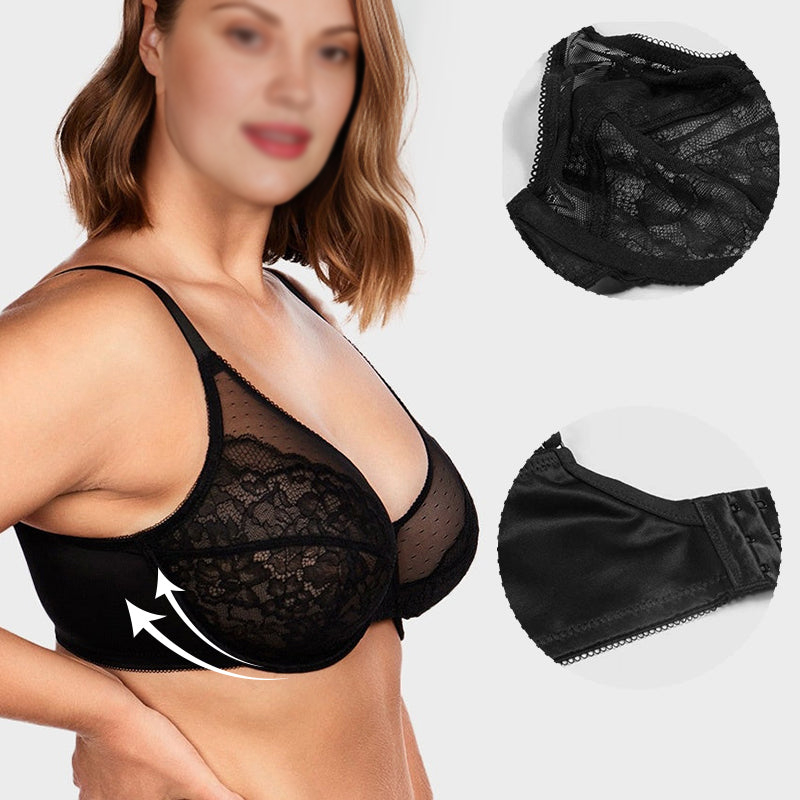 Unlined Mesh Full Coverage Lace Minimizer Bra