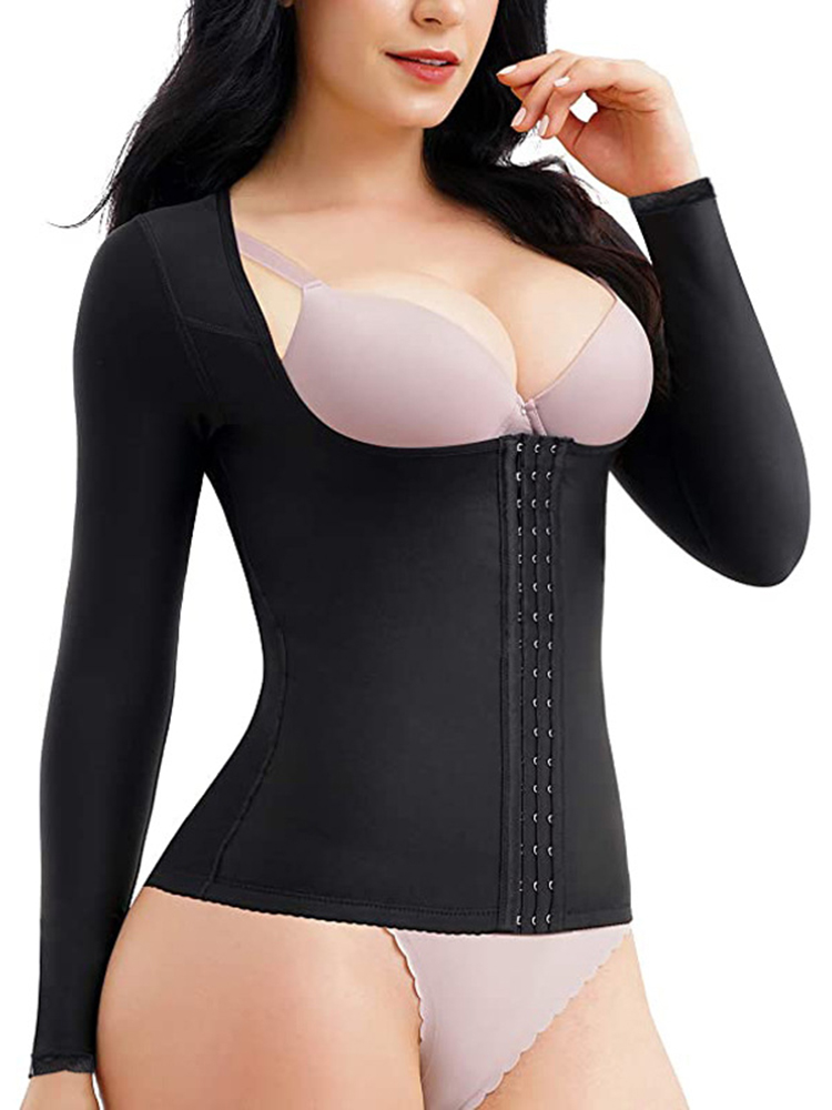 Solid Color Three-Breasted Tummy Control Long Sleeve Waist Corset