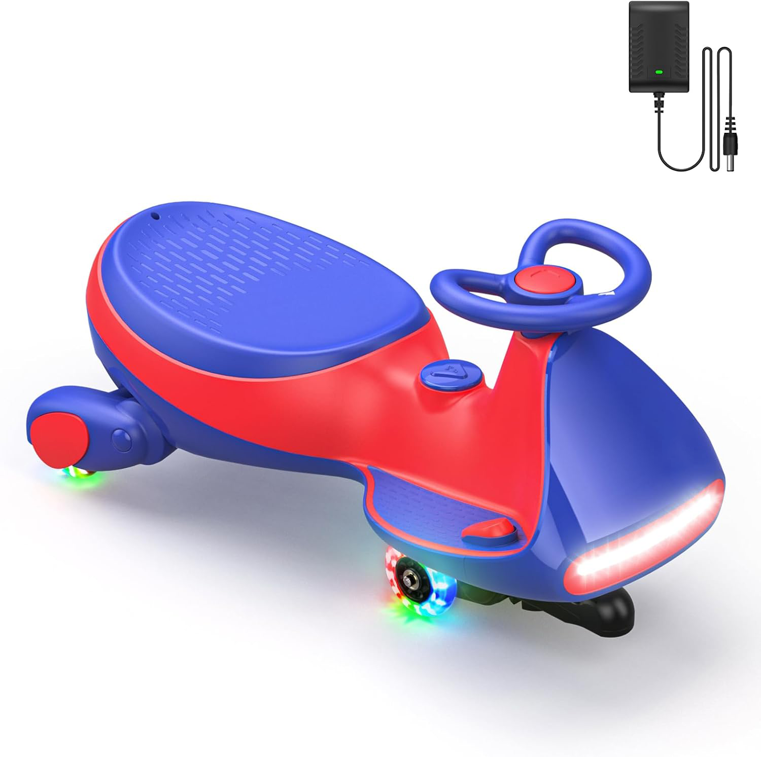 N7 Pro Electric Wiggle Car with Pedal, Rechargeable Battery, CyberWiggle, 2 in 1 Swing Car, 2 Speeds Max 4 Mph, Anti-Rollover, Flashing Wheels, Bluetooth, Ages 3+, 150 Lbs, Blue