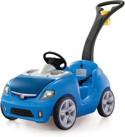 Step2 Ride II Kids Push Car, Ride-On Car with Seat Belt and Horn, Toddlers and Preschoolers Ages 18 Months–4 Years, Max Weight 50 lbs., Quick Fold Handle, Stroller Alternative, Blue