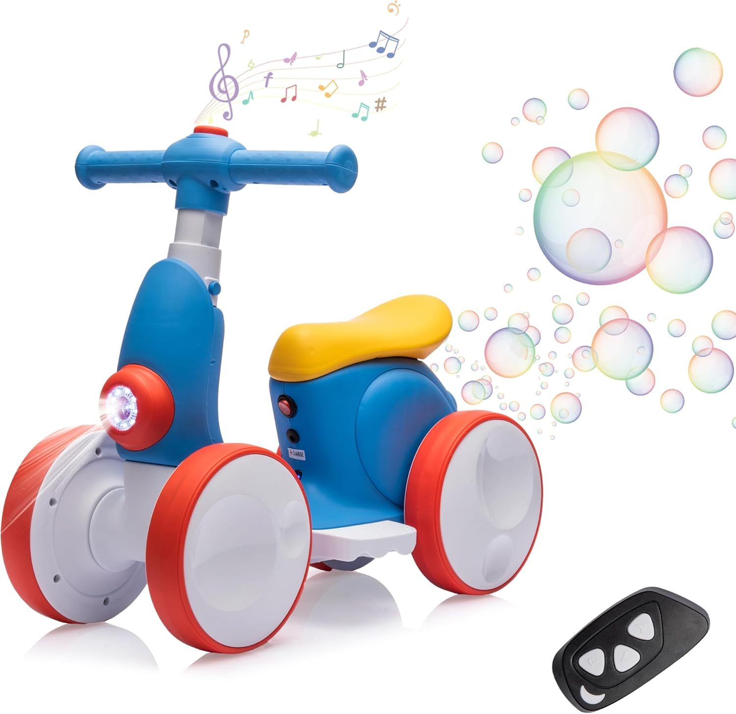 6V Electric Baby Balance Bike for 1 Year Old Boys Girls Ride on Toys 12-36 Months Toddler Balance Bike, 4 Wheels Kids First Bike with Remote Control First Birthday Gifts- Green&Red