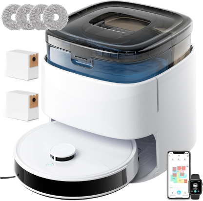 Robot Vacuum Cleaner with Wiping Function, 12000 Pa Suction Power, Automatic Dust Emptying, LiDAR Navigation, Carpet Detection, Freemove 3.0 App & Voice Control, 8 Weeks Hands-Free