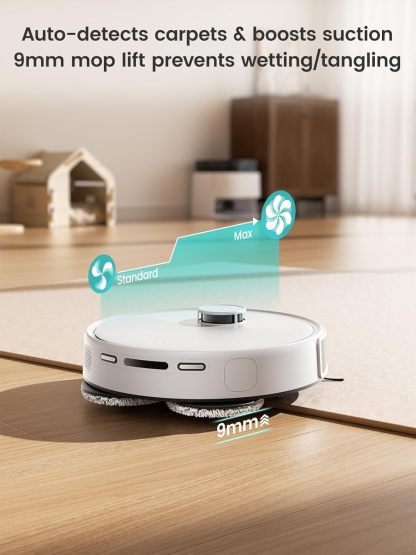 Robot Vacuum Cleaner with Wiping Function, 12000 Pa Suction Power, Automatic Dust Emptying, LiDAR Navigation, Carpet Detection, Freemove 3.0 App & Voice Control, 8 Weeks Hands-Free