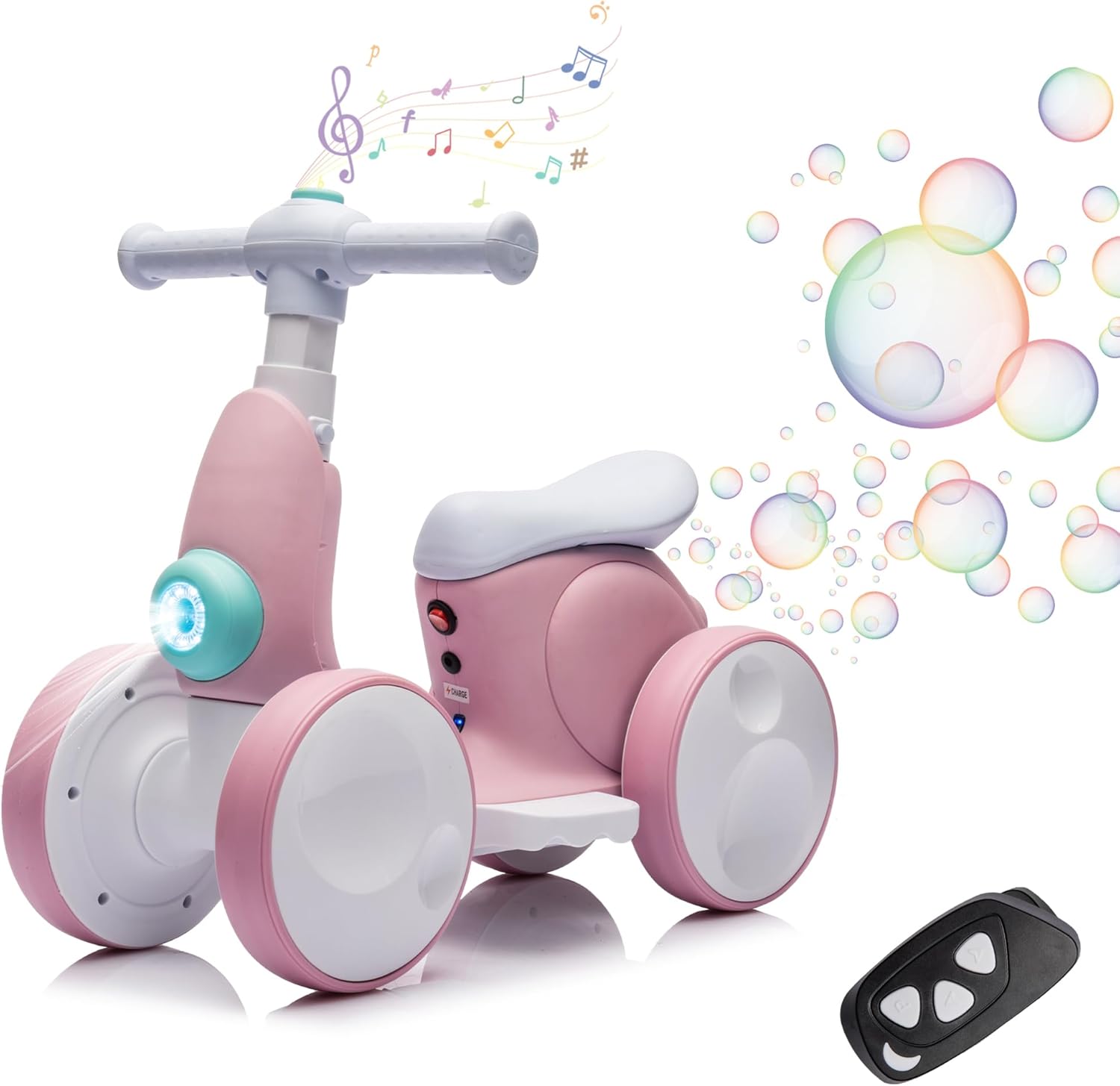 6V Electric Baby Balance Bike for 1 Year Old Boys Girls Ride on Toys 12-36 Months Toddler Balance Bike, 4 Wheels Kids First Bike with Remote Control First Birthday Gifts- Green&Red